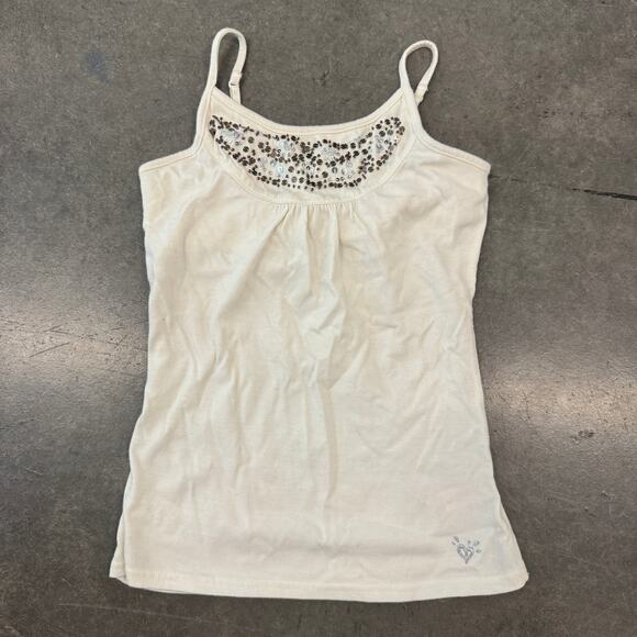 Vintage Other - Vintage Y2k Justice For Girls White Rhinestone Mcbling Cami Tank Top Size 8